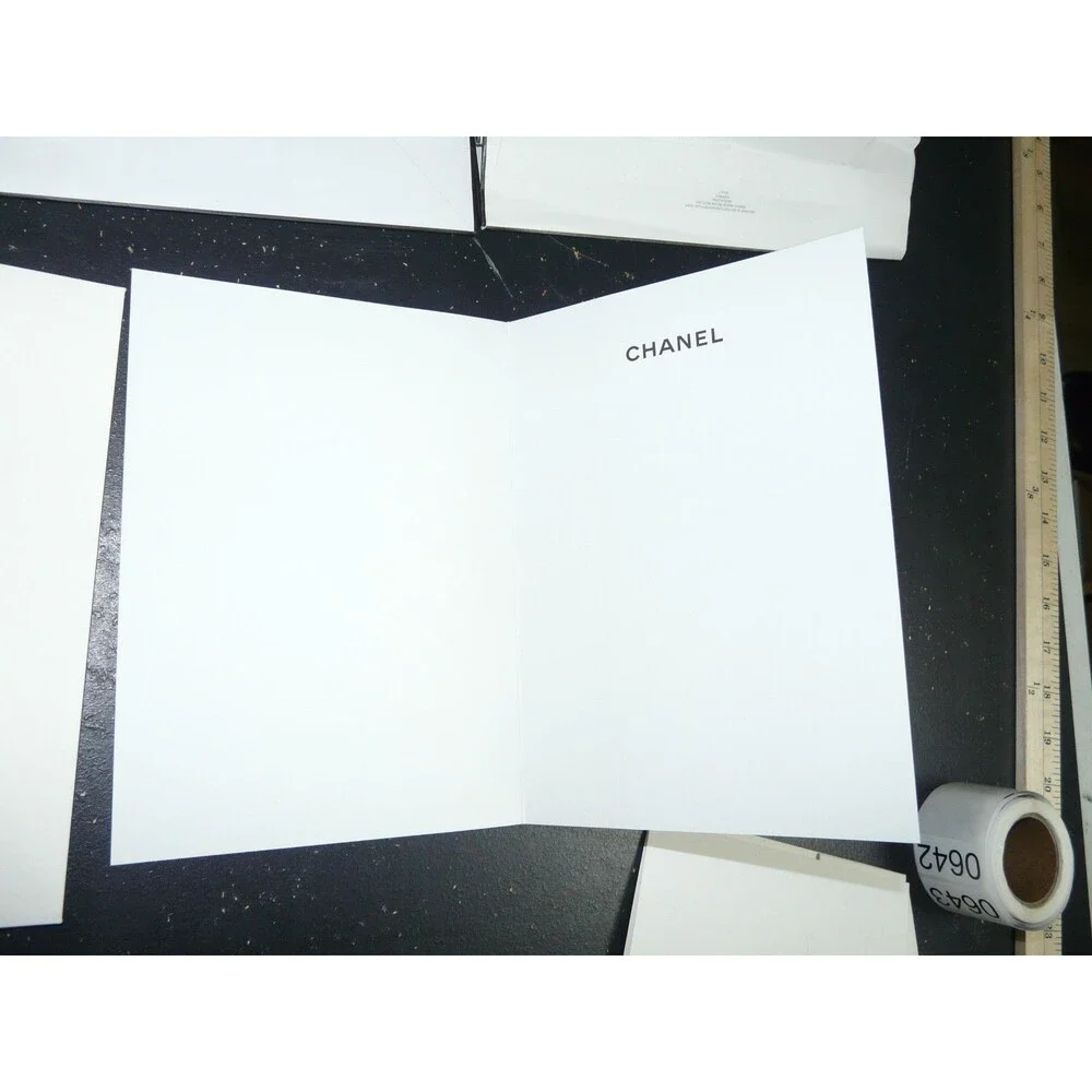 CHANEL Gift Shopping Bag Lot of 5 w/ Ribbon Rose Card Envelope White & Black